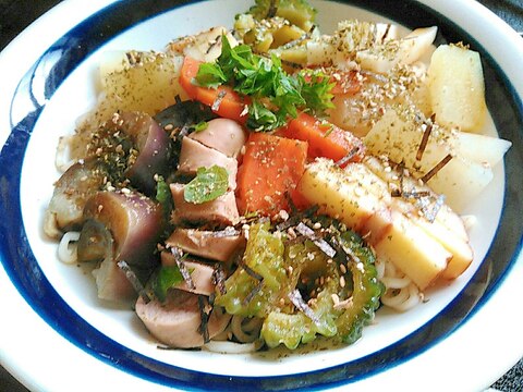 冬瓜ゴーヤ人参ナス青しそ夏野菜の冷やし中華